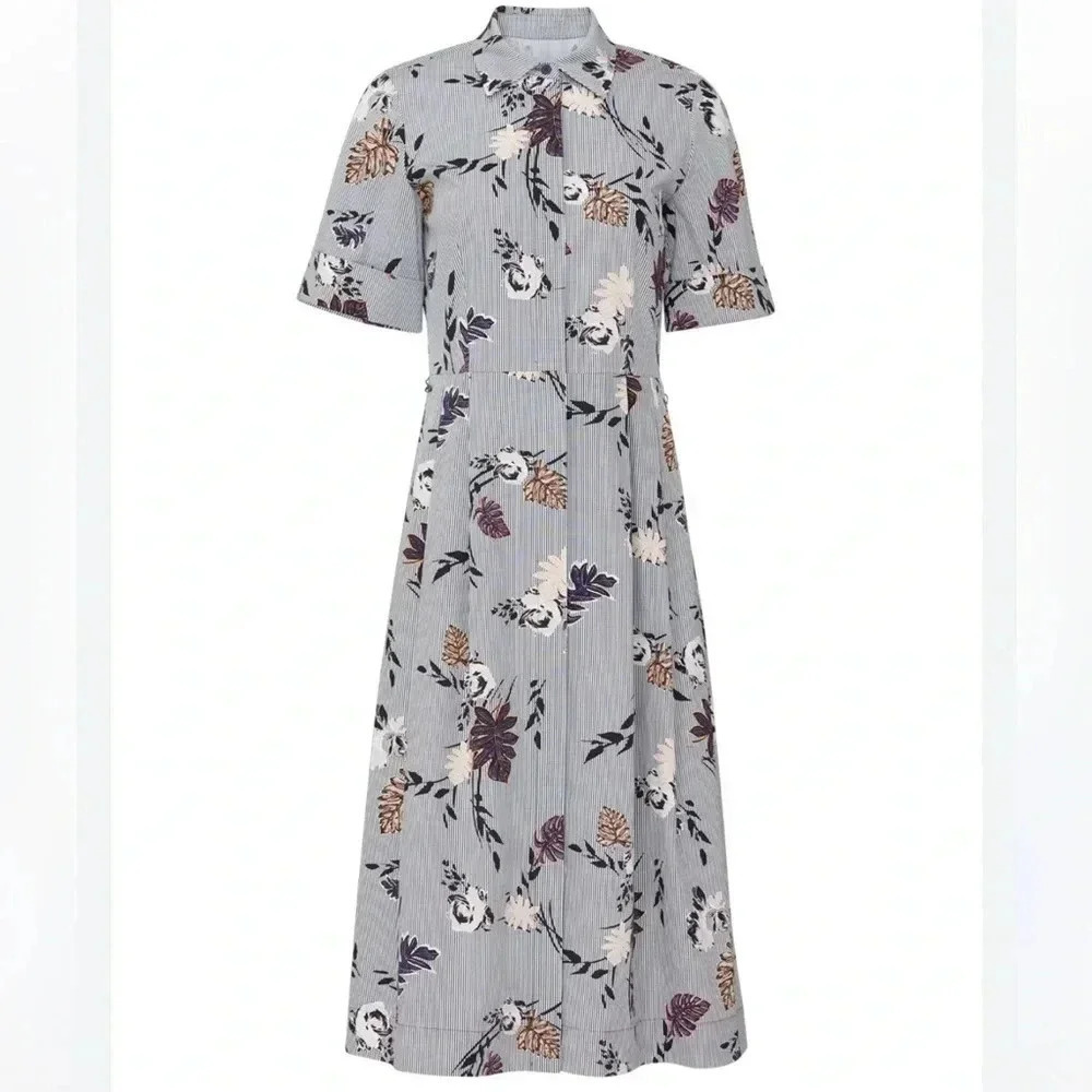Lafayette 148 Striped Floral Shirt Dress Size Small